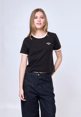 Mossimo Carina Black Ringer Classic Cropped Fit Tee