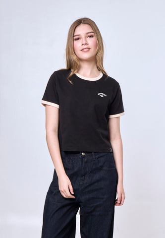 Mossimo Carina Black Ringer Classic Cropped Fit Tee
