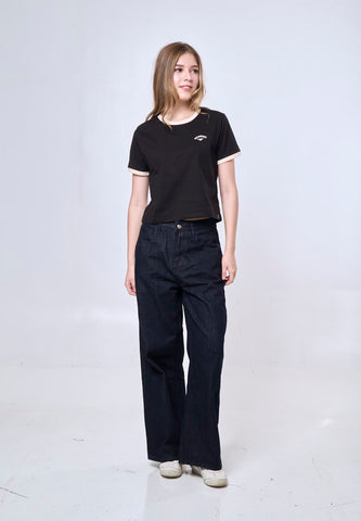 Mossimo Carina Black Ringer Classic Cropped Fit Tee