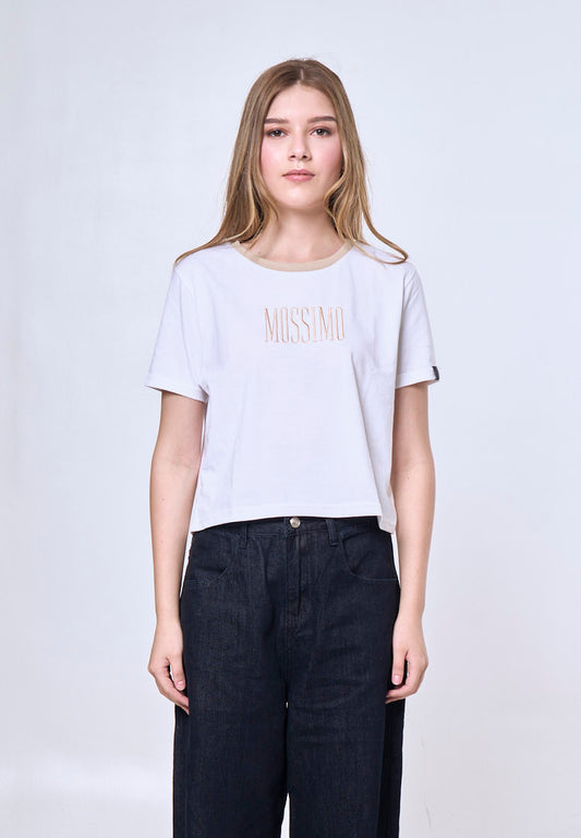 Mossimo Azaria White Ringer Classic Cropped Fit Tee