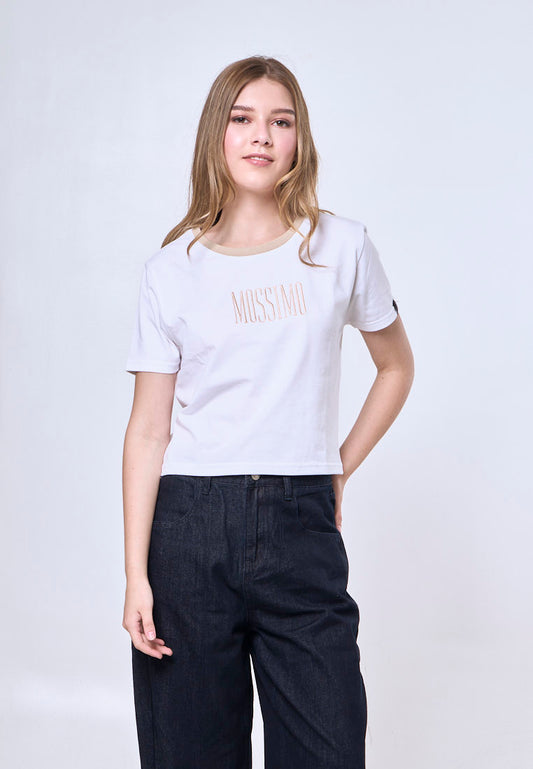 Mossimo Azaria White Ringer Classic Cropped Fit Tee