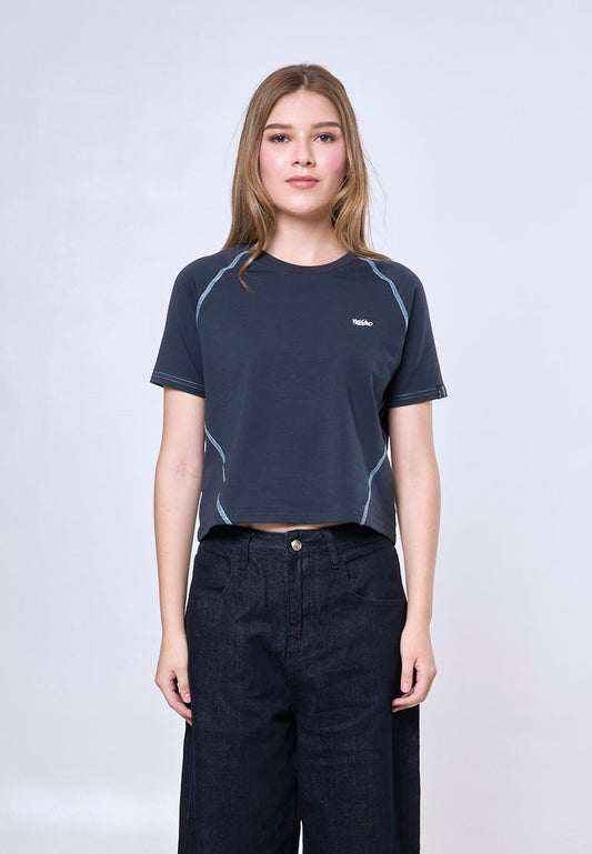 Mossimo Astrid Blue Classic Cropped Fit Tee