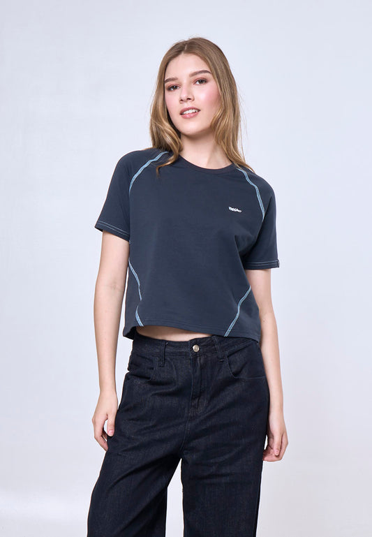 Mossimo Astrid Blue Classic Cropped Fit Tee