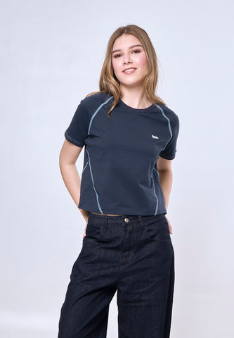 Mossimo Astrid Blue Classic Cropped Fit Tee