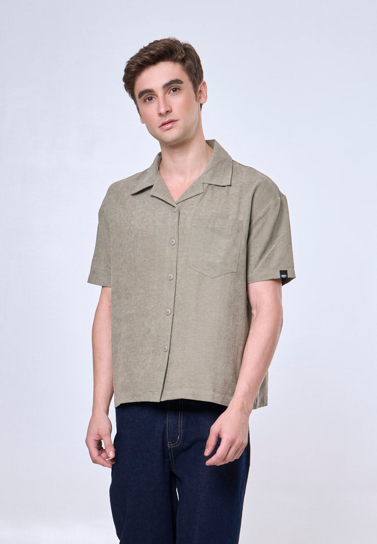 Mossimo Xian Light Green Suede Button Down Boxy Woven Top