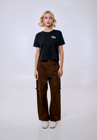 Mossimo Women's Black Basic Logo Classic Cropped Fit Tee
