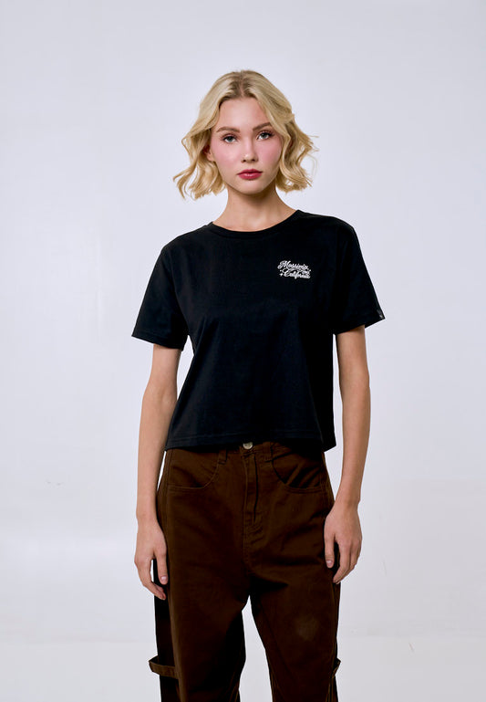 Mossimo Women's Black Basic Logo Classic Cropped Fit Tee