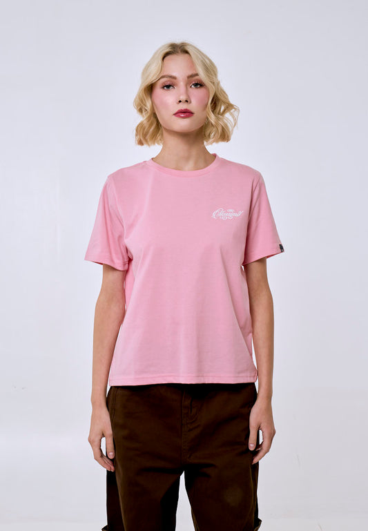 Mossimo Women's Crepe Pink Basic Logo Comfort Fit Tee