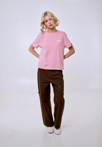 Mossimo Women's Crepe Pink Basic Logo Comfort Fit Tee