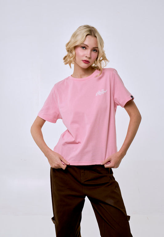 Mossimo Women's Crepe Pink Basic Logo Comfort Fit Tee