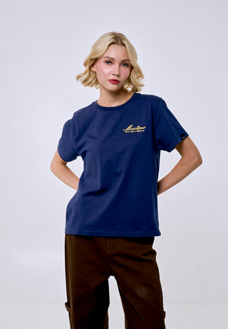 Mossimo Women's Navy Core Logo Embroidery Classic Fit Tee