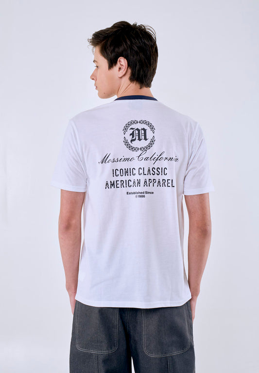 Mossimo Men's White Graphic Logo Classic Fit Tee w/ Back Print