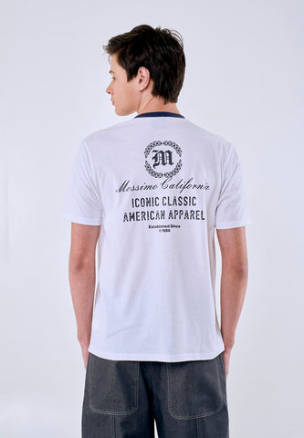 Mossimo Men's White Graphic Logo Classic Fit Tee w/ Back Print