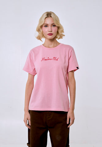 Mossimo Women's Pink Embroidered Logo Classic Fit Tee
