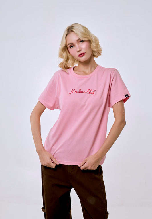 Mossimo Women's Pink Embroidered Logo Classic Fit Tee