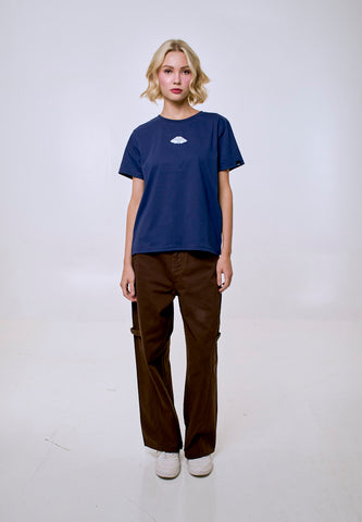 Mossimo Women's Navy Twill Patch Logo Classic Fit Tee