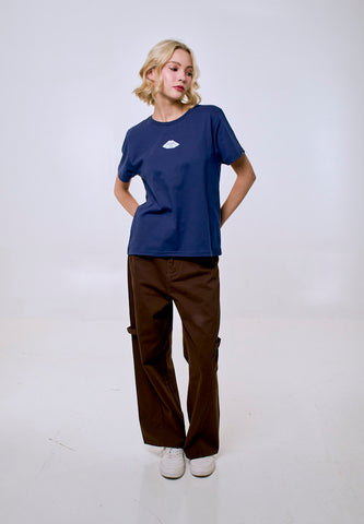 Mossimo Women's Navy Twill Patch Logo Classic Fit Tee