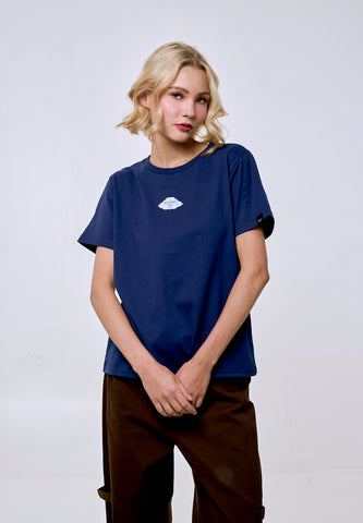 Mossimo Women's Navy Twill Patch Logo Classic Fit Tee