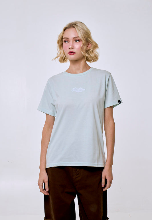 Mossimo Women's Pastel Blue Embroidered Logo Classic Fit Tee