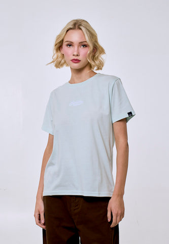 Mossimo Women's Pastel Blue Embroidered Logo Classic Fit Tee