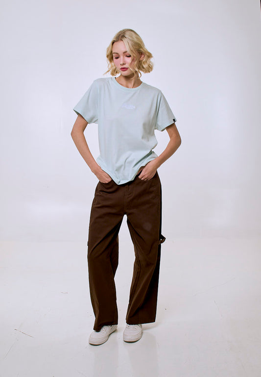 Mossimo Women's Pastel Blue Embroidered Logo Classic Fit Tee