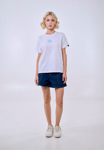 Mossimo Women's White Twill Patch Logo Classic Fit Tee