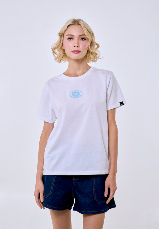Mossimo Women's White Twill Patch Logo Classic Fit Tee