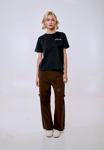 Mossimo Women's Black Rhinestone Logo Comfort Fit Tee