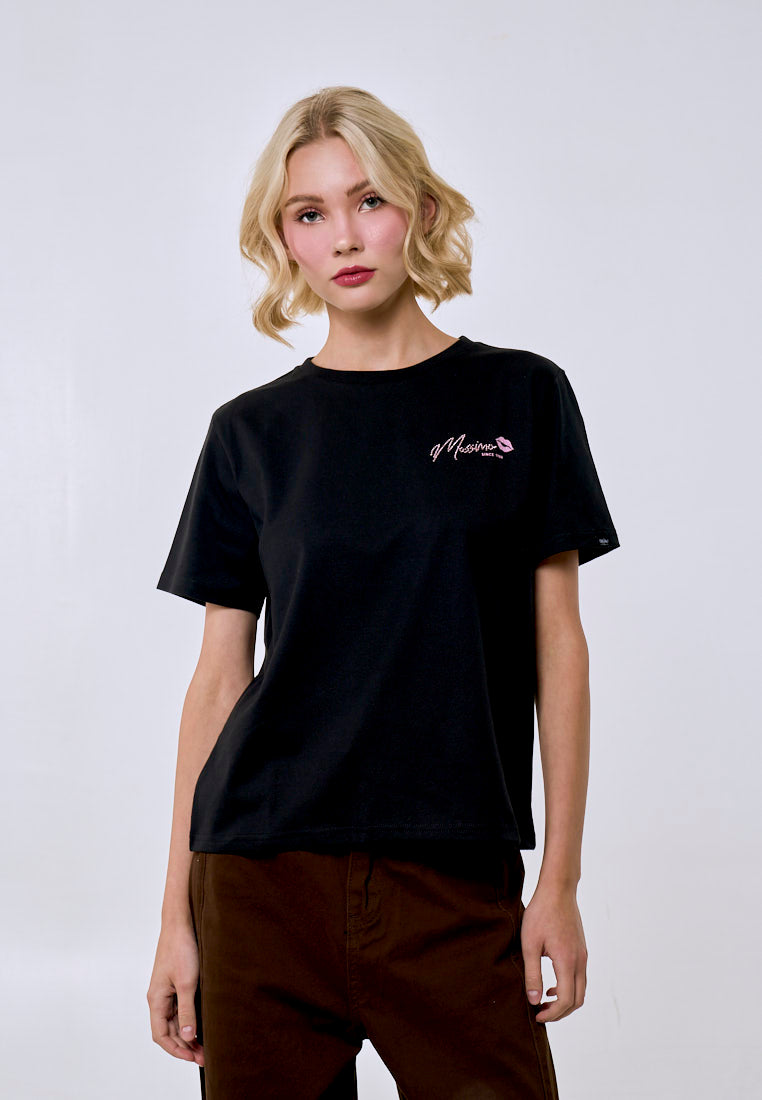 Mossimo Women's Black Rhinestone Logo Comfort Fit Tee