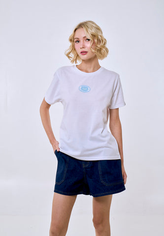 Mossimo Women's White Twill Patch Logo Classic Fit Tee