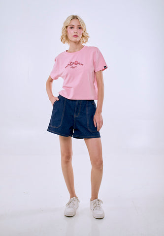Mossimo Women's Crepe Pink Premium Classic Cropped Fit Tee