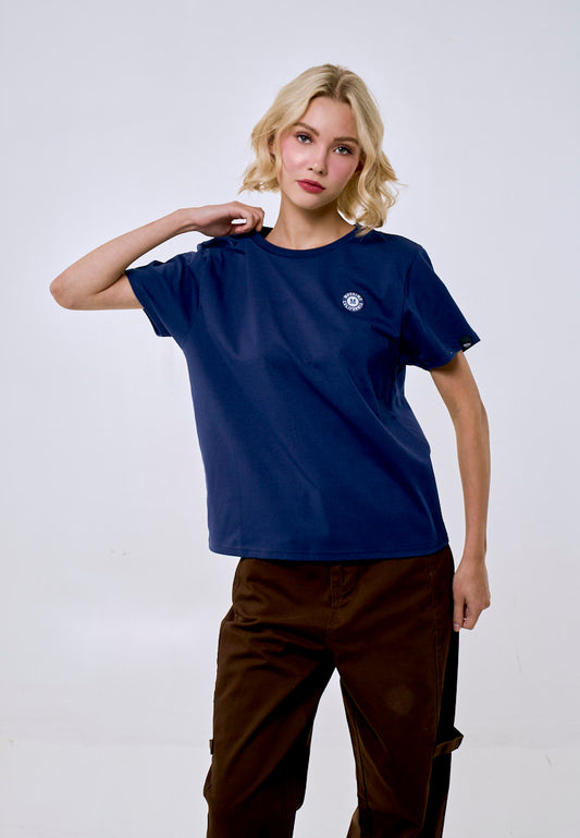 Mossimo Women's Navy Patch Logo Classic Fit Tee