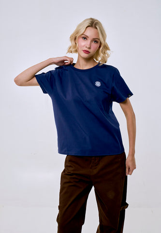 Mossimo Women's Navy Patch Logo Classic Fit Tee