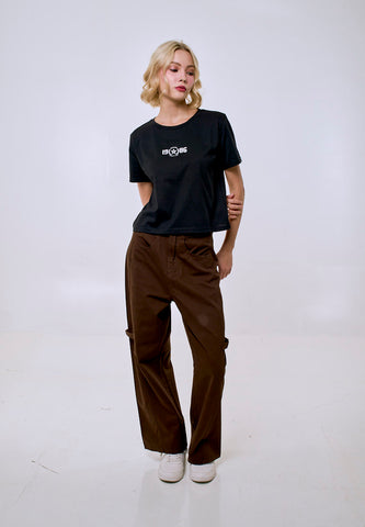 Mossimo Women's Black 1986 Logo Classic Cropped Fit Tee