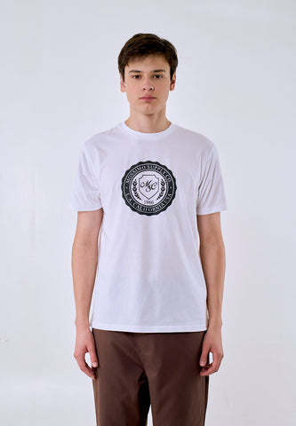 Mossimo Men's White Round Embossed Logo Classic Fit Tee