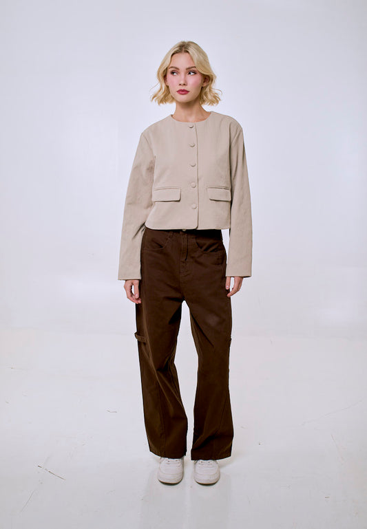 Mossimo Women's Beige Classic Cropped Blazer Jacket
