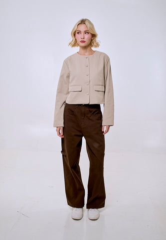 Mossimo Women's Beige Classic Cropped Blazer Jacket