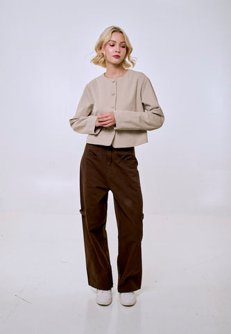 Mossimo Women's Beige Classic Cropped Blazer Jacket
