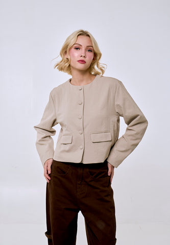 Mossimo Women's Beige Classic Cropped Blazer Jacket