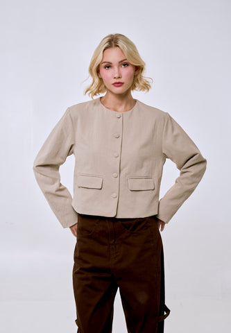 Mossimo Women's Beige Classic Cropped Blazer Jacket