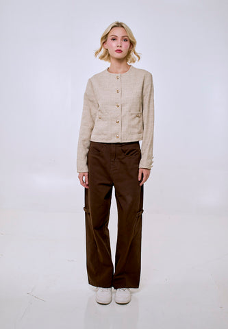 Mossimo Women's Beige Classic Cropped Fit Hollie Tweed Jacket