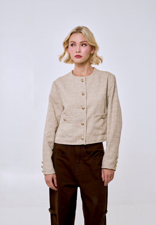 Mossimo Women's Beige Classic Cropped Fit Hollie Tweed Jacket