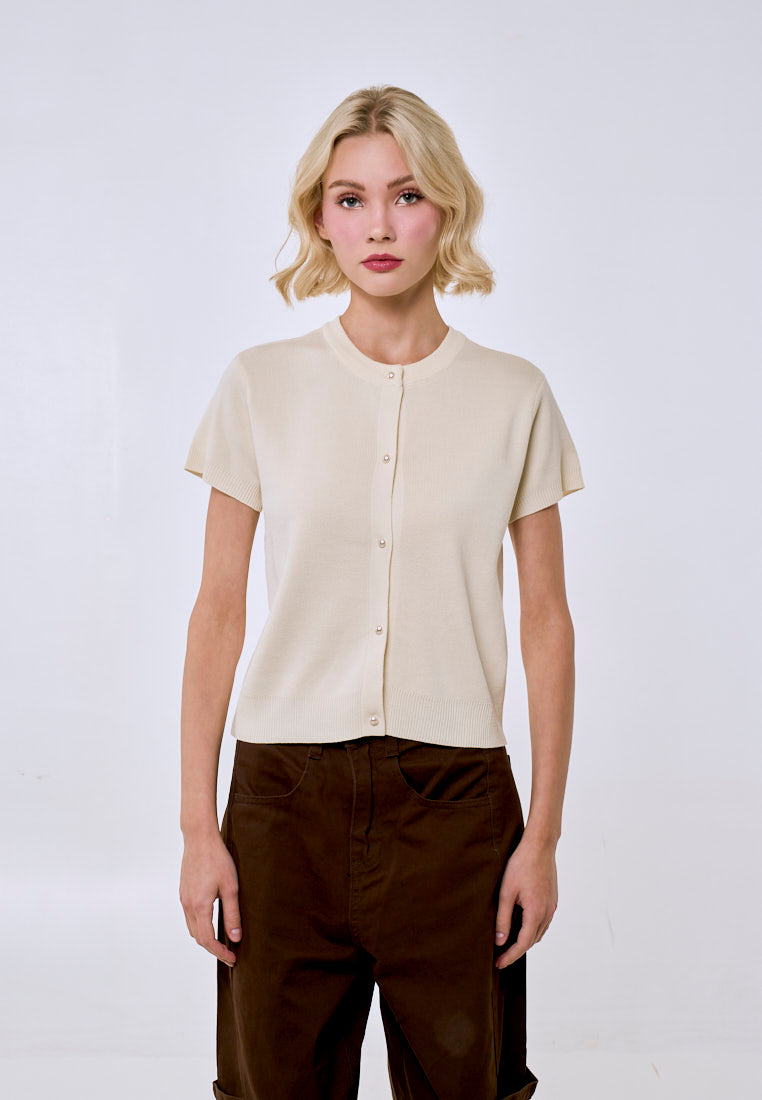 Mossimo Women's Cream w/ Pearl Buttons Vintage Fit Knitted Top