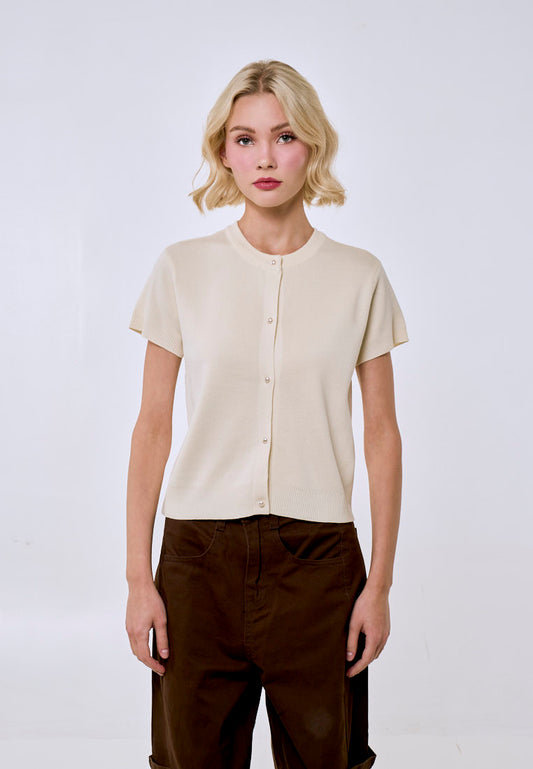Mossimo Women's Cream w/ Pearl Buttons Vintage Fit Knitted Top