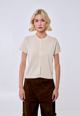 Mossimo Women's Cream w/ Pearl Buttons Vintage Fit Knitted Top