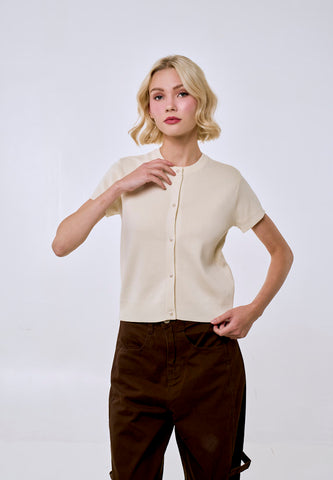 Mossimo Women's Cream w/ Pearl Buttons Vintage Fit Knitted Top