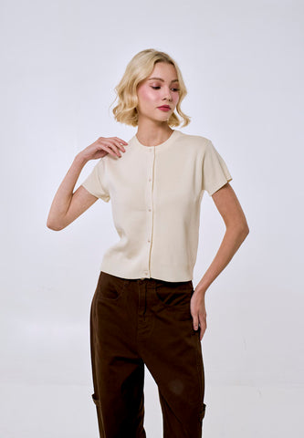 Mossimo Women's Cream w/ Pearl Buttons Vintage Fit Knitted Top