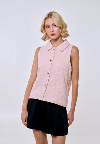 Mossimo Women's Pink Vintage Fit Tweed Buttondown Top
