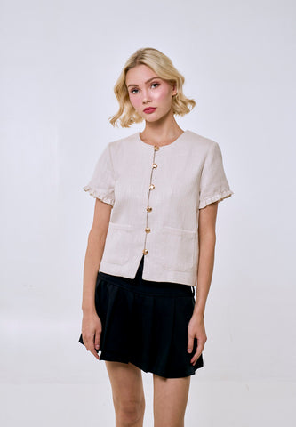 Mossimo Women's Cream Buttondown Tweed Top