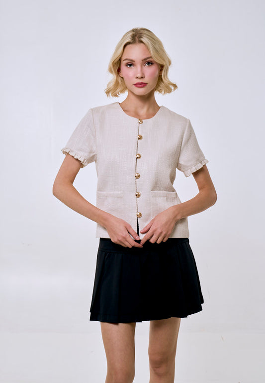 Mossimo Women's Cream Buttondown Tweed Top